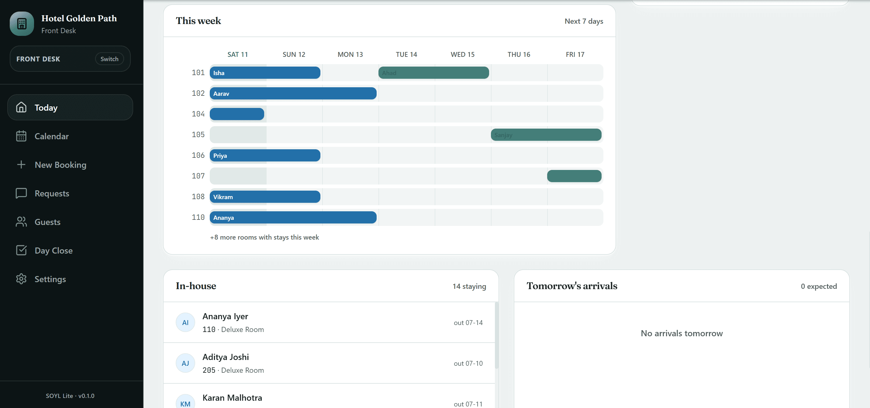 PMS Lite Bookings Page